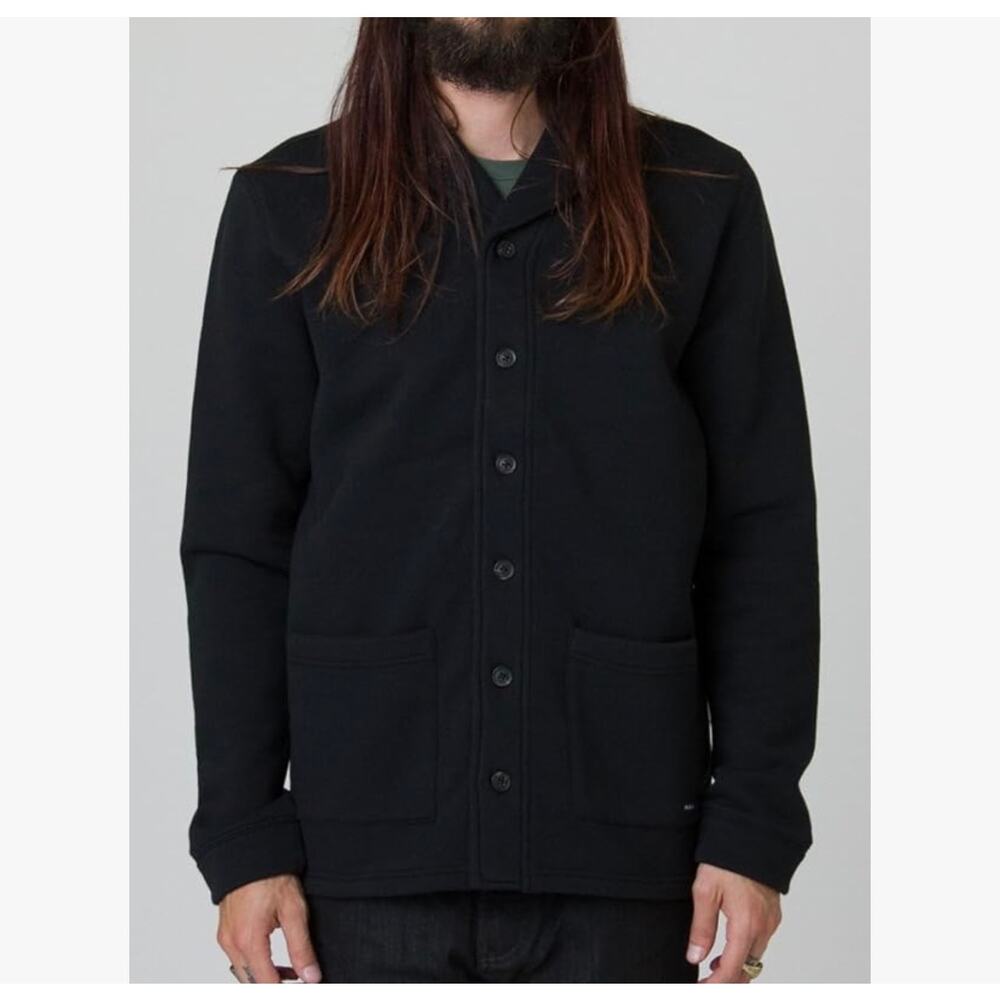 RVCA Men's Duality Long Sleeve Button Up Sweatshirt Cardigan in Black. Size XXL